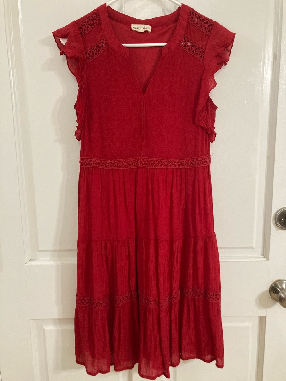 Spring Red Dress Crochet Detail Indigo Rose